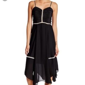 Parker Ruched Eyelet Asymmetrical Sheath Dress in Black Size XS